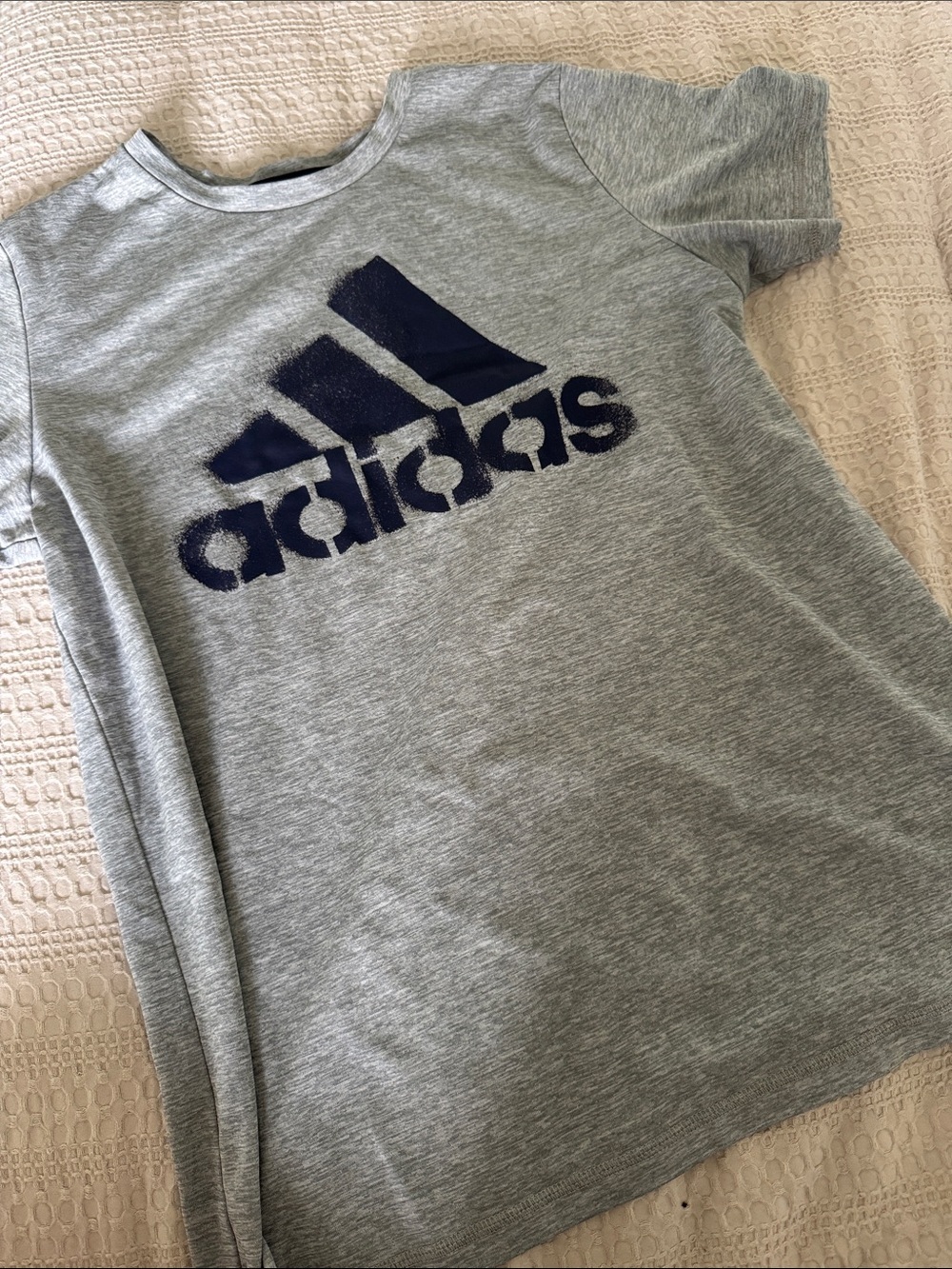 adidas Gray Tee with Navy Logo - Short Sleeve Kids